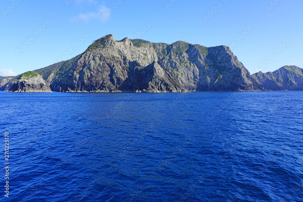Landscape view from the water in the Bay of Islands on the North Island in New Zealand
