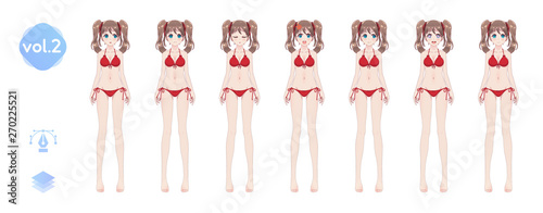 Anime manga girl. In a summer bikini swimsuit