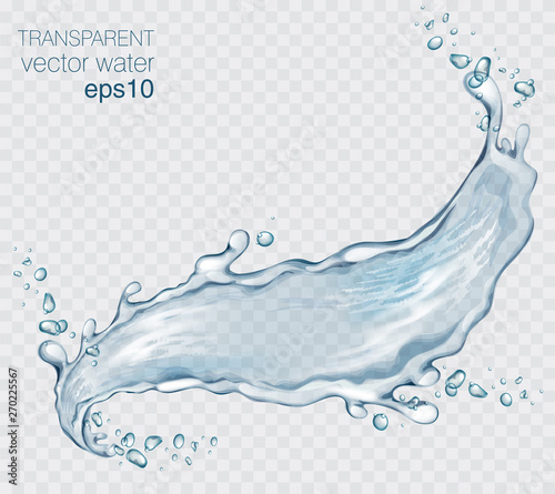 Transparent vector water splash and wave on light background