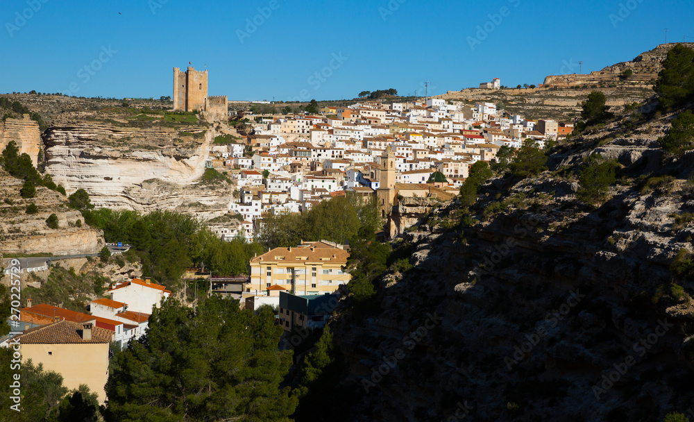 Panoramic view of Alcala del Jucar with mountains, Spain