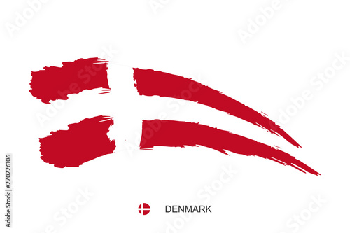 Watercolor painting Denmark national flag. Grunge brush white cross stroke on red background. Independence day symbol. - Vector hand drawn icon
