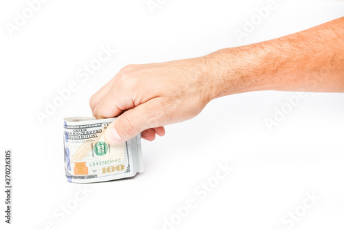 Business Money dollars in the hands on a white background