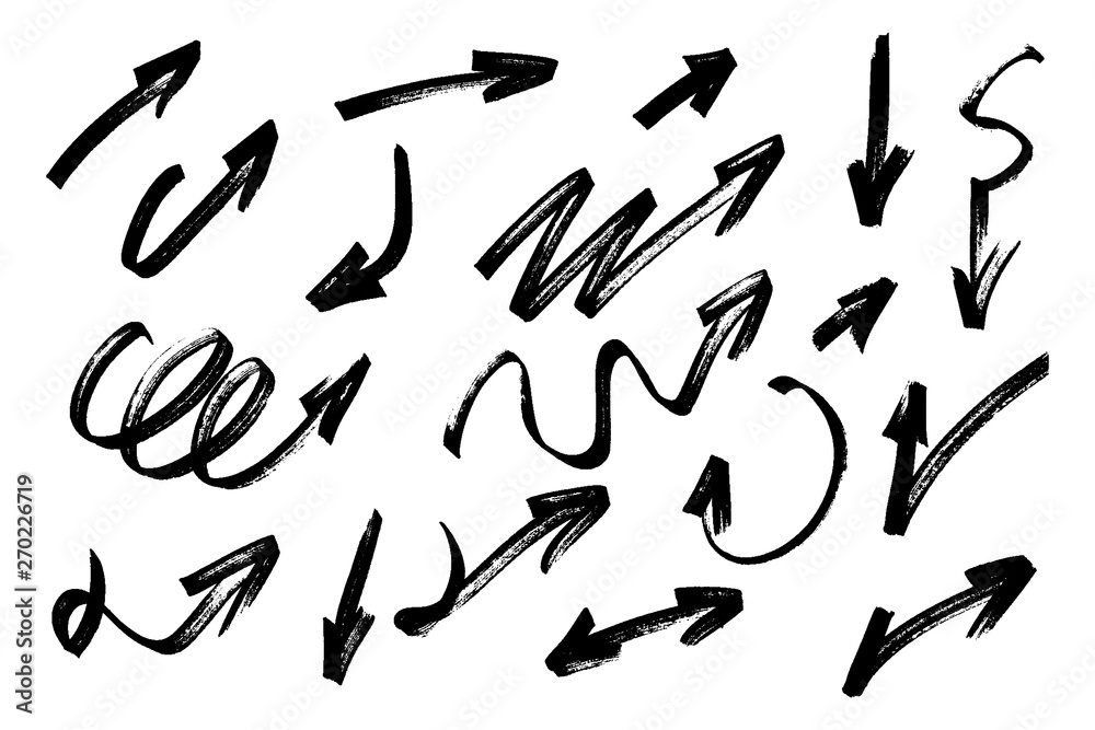 Set of hand drawn grunge arrows. Vector illustration. - obrazy, fototapety, plakaty 