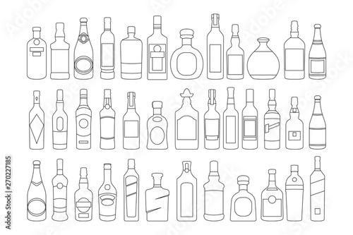 vector Alcohol bottles line icons set. illustration drinks. Object for advertising and web