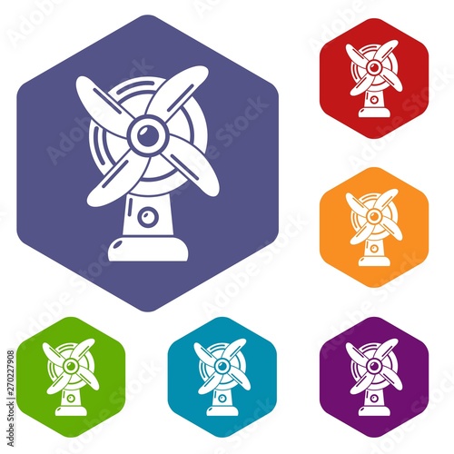 Ventilator icons vector colorful hexahedron set collection isolated on white