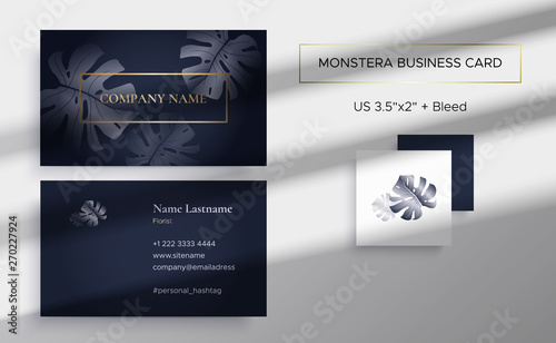 Business card in graphite color with Monstera