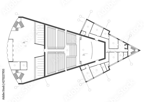 Linear architectural sketch  plan of concert hall