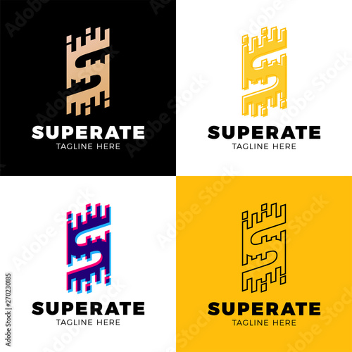 Set Super Rate Logo - Letter S Line Logotype orange color