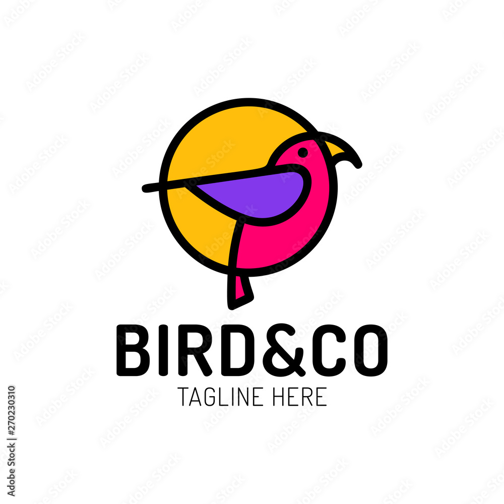 bird logo design with circle shape concept template with linear concept style. vector illustration of bird pigeon in outline, monoline style bird logo design with circle shape concept template with linear concept style. vector illustration of bird pigeon in outline, monoline style