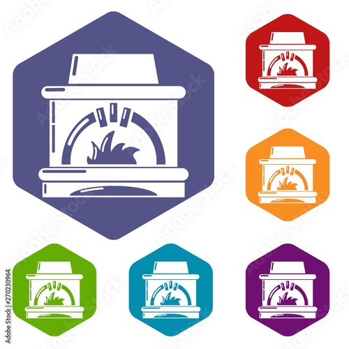 Blast furnace icons vector colorful hexahedron set collection isolated on white