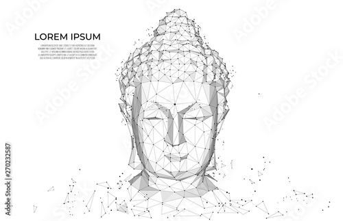 Buddha face. Buddha head silhouette low poly wireframe. Buddhism, Thai culture concept, low poly style.  Vector polygonal wireframe mesh art