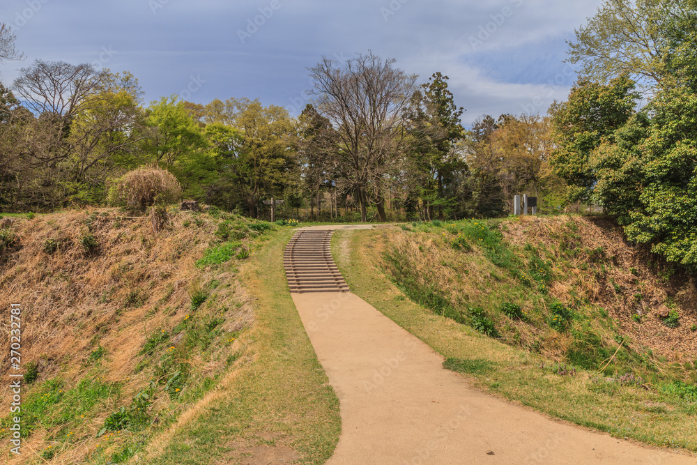 春の箕輪城の土橋の風景