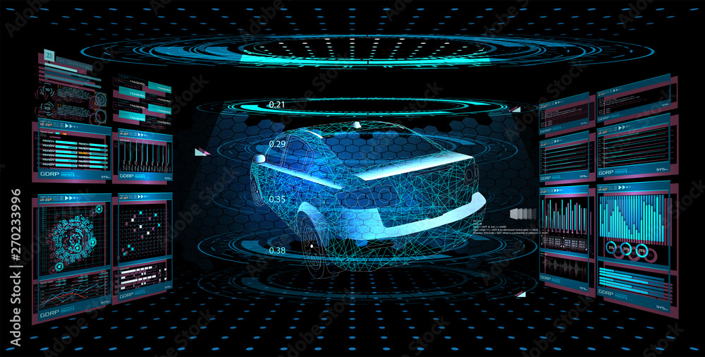 Premium AI Image  Diagnostic Auto in HUD style Scan Automobile in 3D  visualisation hologram