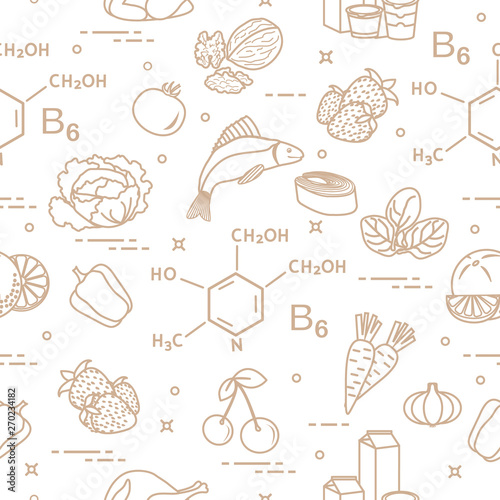 Seamless pattern with foods rich in vitamin B6.