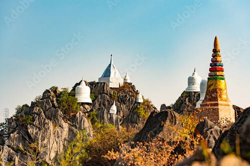 Wat chaloem phrachomklao rachanuson that the tample and pagoda on rock mountain in sunshine beautiful. Architecture landmark Lampang,Thailand
