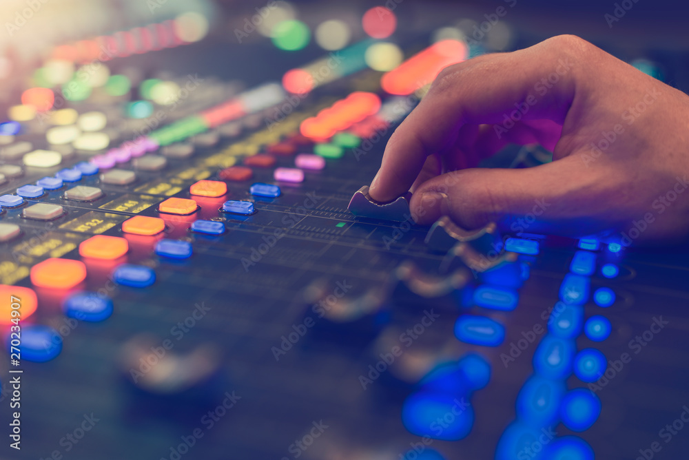 professional digital sound mixer panel with backlit in work professional digital sound mixer panel with backlit in work