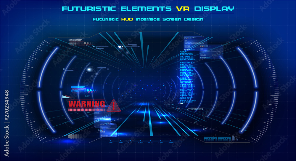 VR in modern style. Futuristic Vector HUD GUI UI UX Interface Screen Design. Sci-Fi Virtual Reality Technology. Future technology display design. Vector Illustration VR in modern style. Futuristic Vector HUD GUI UI UX Interface Screen Design. Sci-Fi Virtual Reality Technology. Future technology display design. Vector Illustration