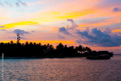 sunset sky with Maldives Island