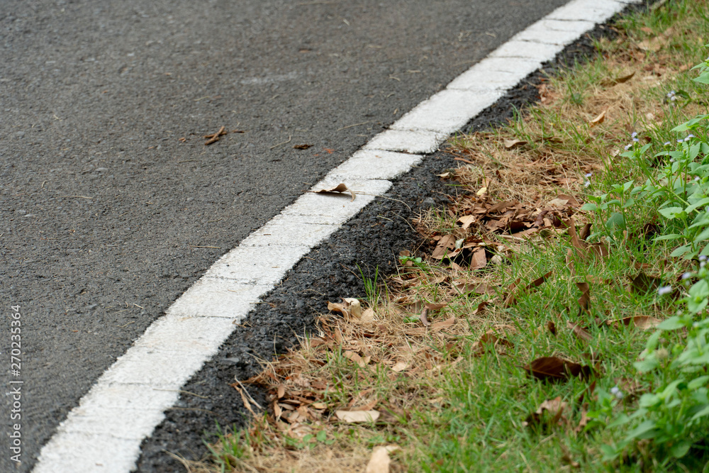 Curve along the asphalt road lined with green grass. Curve along the asphalt road lined with green grass.