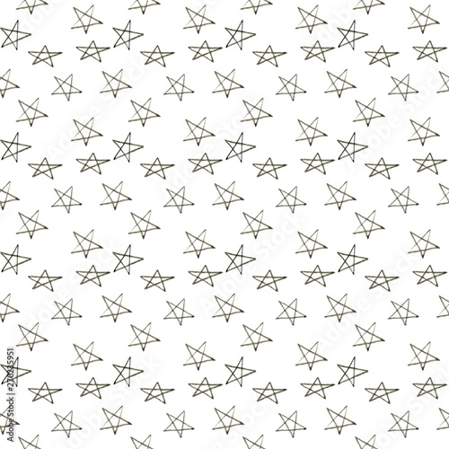 Hand drawn star pattern with ink doodles. white background. Clip art illustration watercolor style. Night cloud. Textile  banner