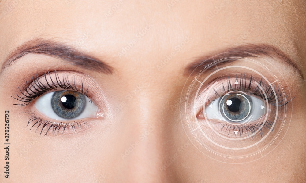 Naklejka premium Closeup shot of woman eyes with day makeup. Long eyelashes
