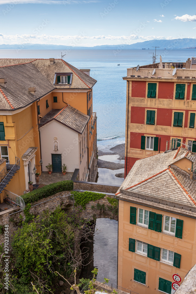 Camogli, Italy. 04-29-2019. Colored houses at Camogli. Liguria.