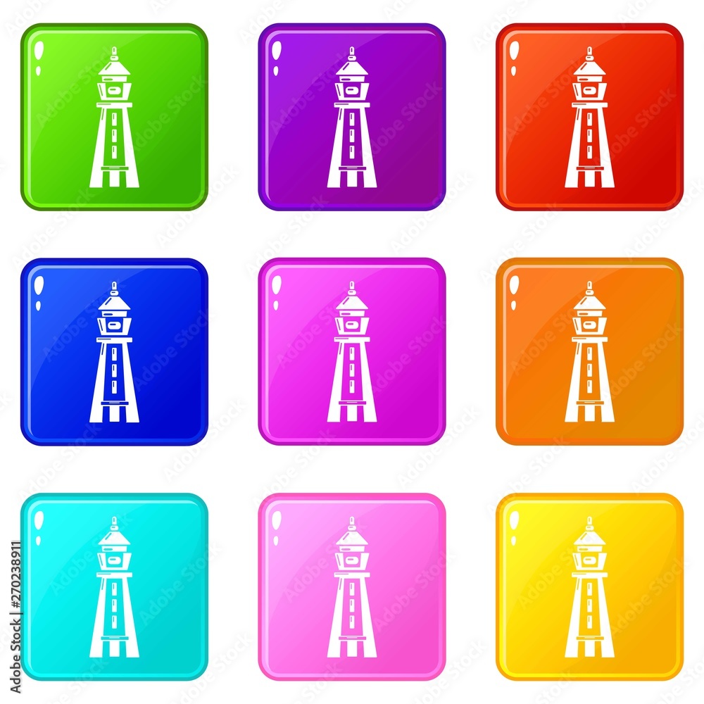 Warning tower icons set 9 color collection isolated on white for any design Warning tower icons set 9 color collection isolated on white for any design