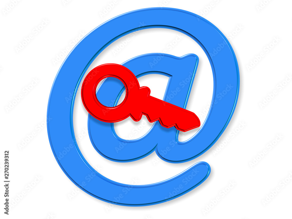 3d Key Security Concept. E-mail Sign 3d Key Security Concept. E-mail Sign