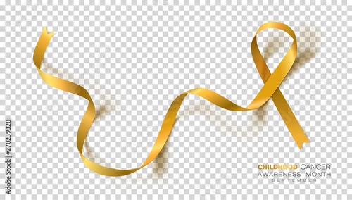 Childhood Cancer Awareness Month. Gold Color Ribbon Isolated On Transparent Background. Vector Design Template For Poster. photo