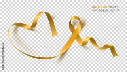 Childhood Cancer Awareness Month. Gold Color Ribbon Isolated On Transparent Background. Vector Design Template For Poster.
