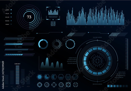 Futuristic HUD user interface. Abstract virtual graphical interface UI HUD vector touch user car service, auto scan and cars diagnostic