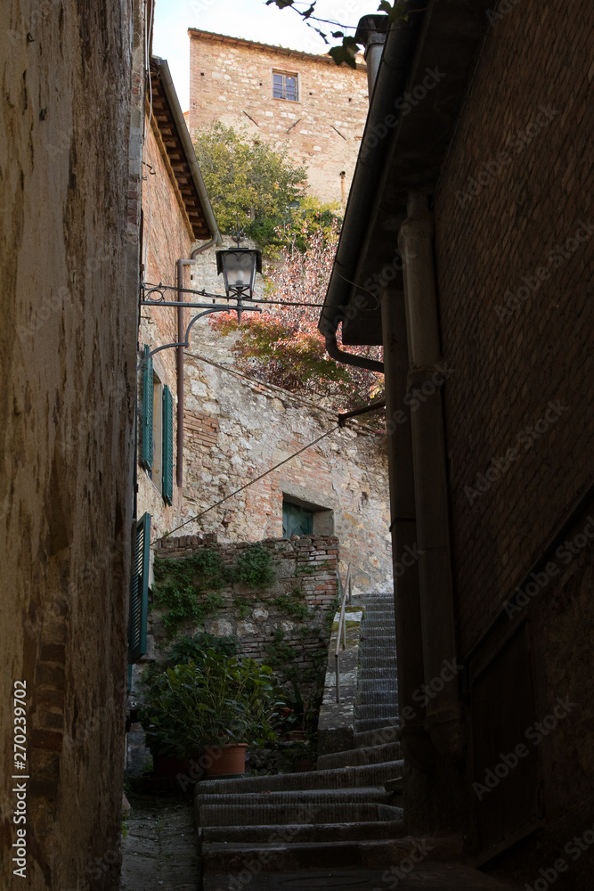 Alley of a hamlet. Characteristic alley of a historic hamlet, with arch, street made with stones, and walls