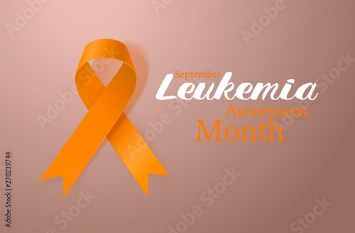 Leukemia Awareness Calligraphy Poster Design. Realistic Orange Ribbon. September is Cancer Awareness Month. Vector
