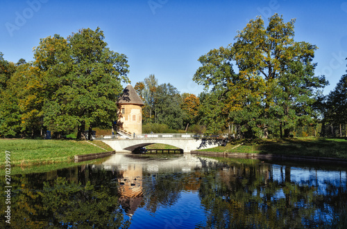 Pil-tower and Pil bridge in the Pavlovsk park.