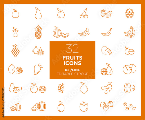Set of Fruits icons in line
