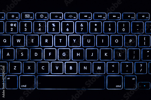 Purple light colour black keyboard. Top view