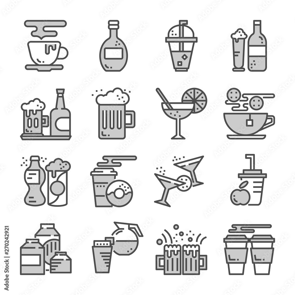 drinks and beverages grey outline design icon vector