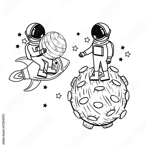 silhouette of astronauts with space suit in space