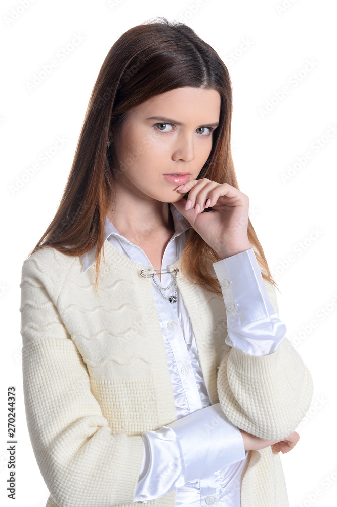Close-up portrait of beautiful young woman isolated Close-up portrait of beautiful young woman isolated