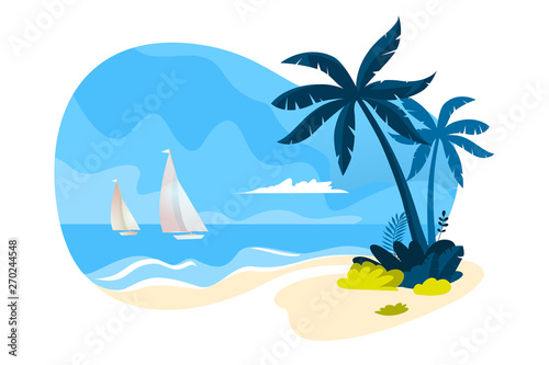 Summer vector illustration. Flat design concept for web and social media banner, background, summer card template, travel and holiday ads, advertising material.