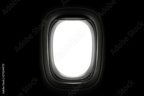 Airplane window isolated on dark background. Aircraft windows and blank space for design. ( Clipping path )