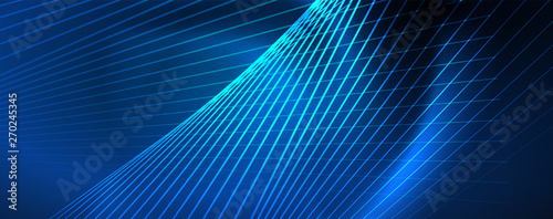 Neon blue glowing lines, magic energy space light concept, abstract background wallpaper design