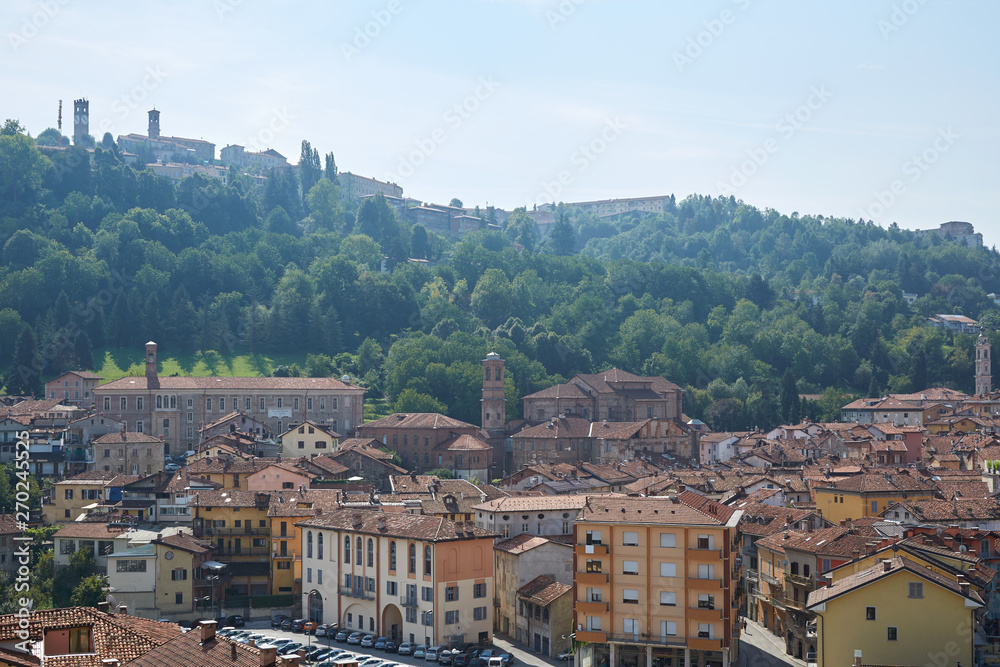 Mondovi low and high town in summer in Piedmont, Italy