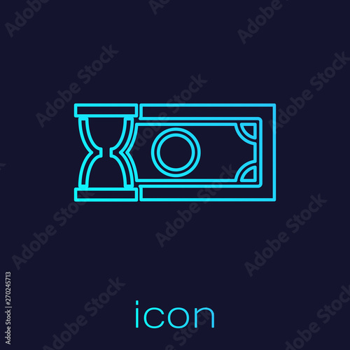 Turquoise Fast payments line icon isolated on blue background. Fast money transfer payment. Financial services, fast loan, time is money, cash back concept. Vector Illustration