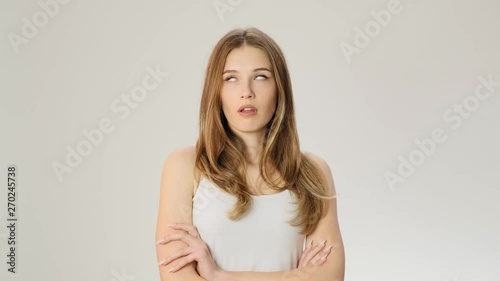 Arrogant blue-eyes woman shows her bad attitude slow motion