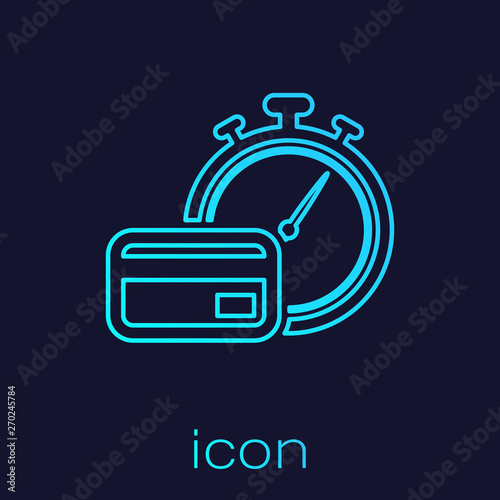 Turquoise Fast payments line icon isolated on blue background. Fast money transfer payment. Financial services, fast loan, time is money, cash back concept. Vector Illustration