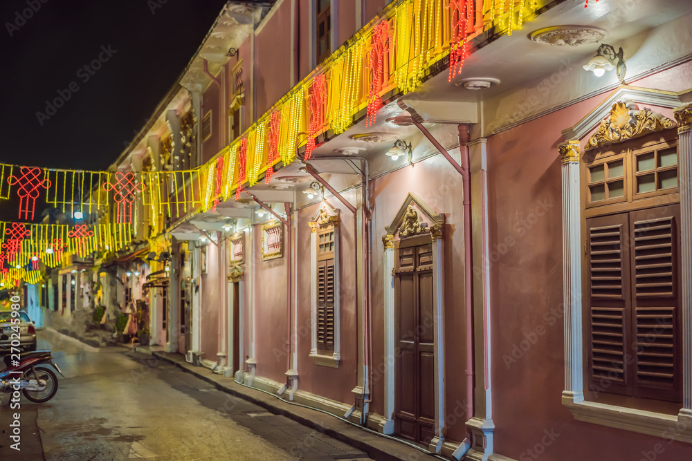 Street in the Portugese style Romani in Phuket Town. Also called Chinatown or the old town Street in the Portugese style Romani in Phuket Town. Also called Chinatown or the old town