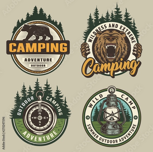Vintage colorful camping badges