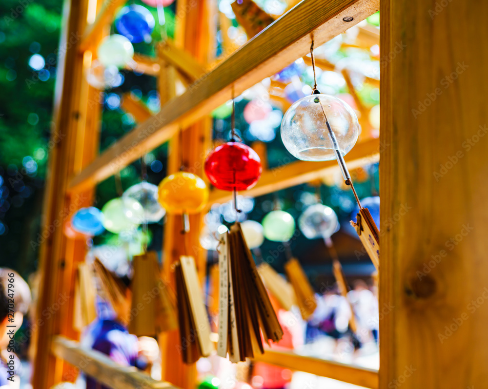 Many japanese wind bells in summer