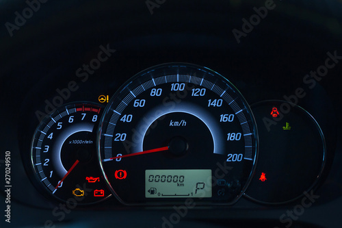 Screen display of car status warning light on dashboard panel symbols which show the fault indicators